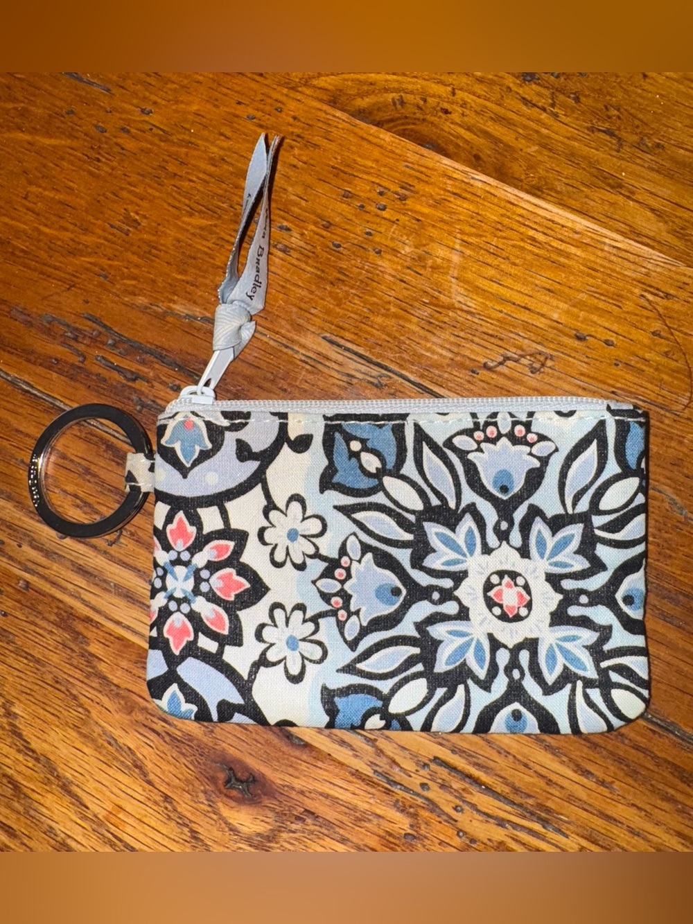 Vera Bradley Floral Blue Mini Zip Keychain Wallet Holder